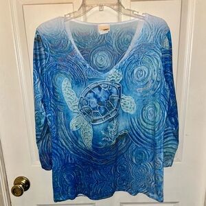 SUNSHIRT Women’s Turtle Print Top. Sz XL.